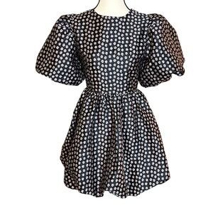 Sister Jane Puff Sleeve Structured Mini Dress Ditsy Floral Picotee Jacquard Sm